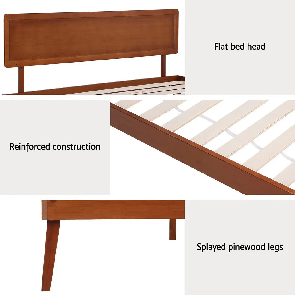 Artiss Bed Frame Single Size Wooden Bed Base Walnut SPLAY - Mekamart Australia