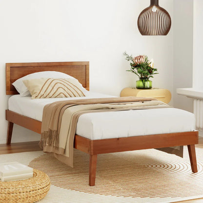 Artiss Bed Frame Single Size Wooden Bed Base Walnut SPLAY - Mekamart Australia