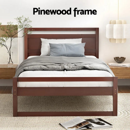 Artiss Bed Frame King Single Size Wooden Walnut WITTON - Mekamart Australia