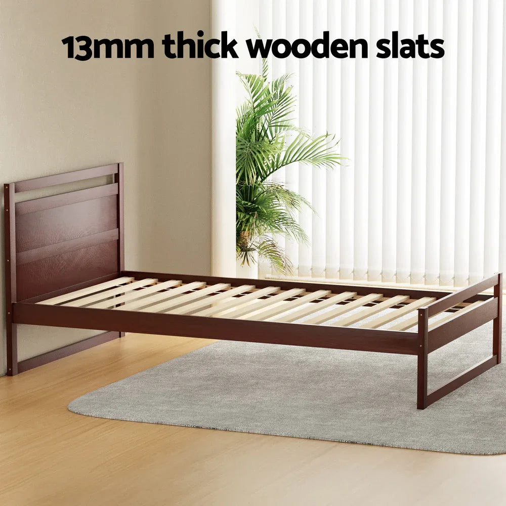 Artiss Bed Frame King Single Size Wooden Walnut WITTON - Mekamart Australia