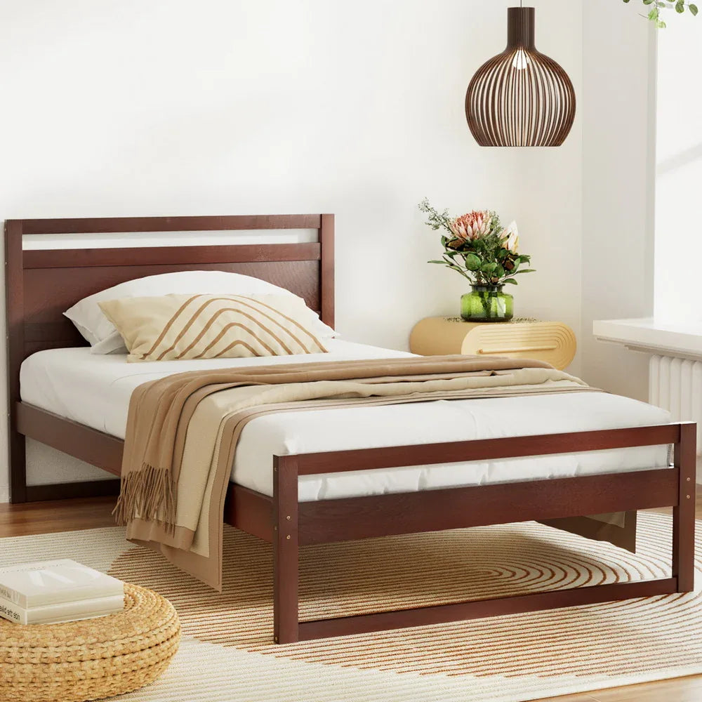 Artiss Bed Frame King Single Size Wooden Walnut WITTON - Mekamart Australia