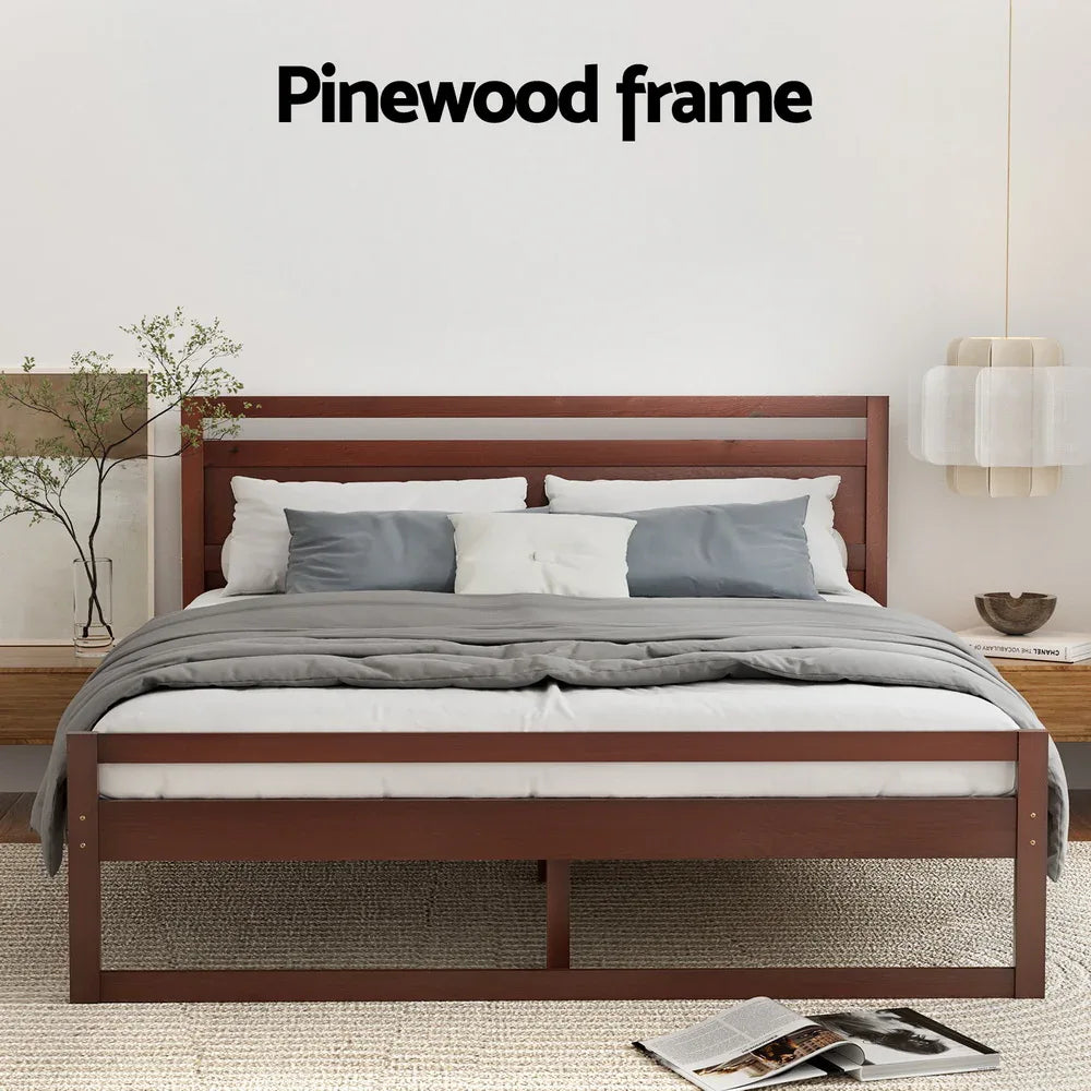 Artiss Bed Frame Queen Size Wooden Walnut WITTON - Mekamart Australia