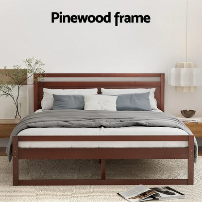 Artiss Bed Frame Queen Size Wooden Walnut WITTON - Mekamart Australia