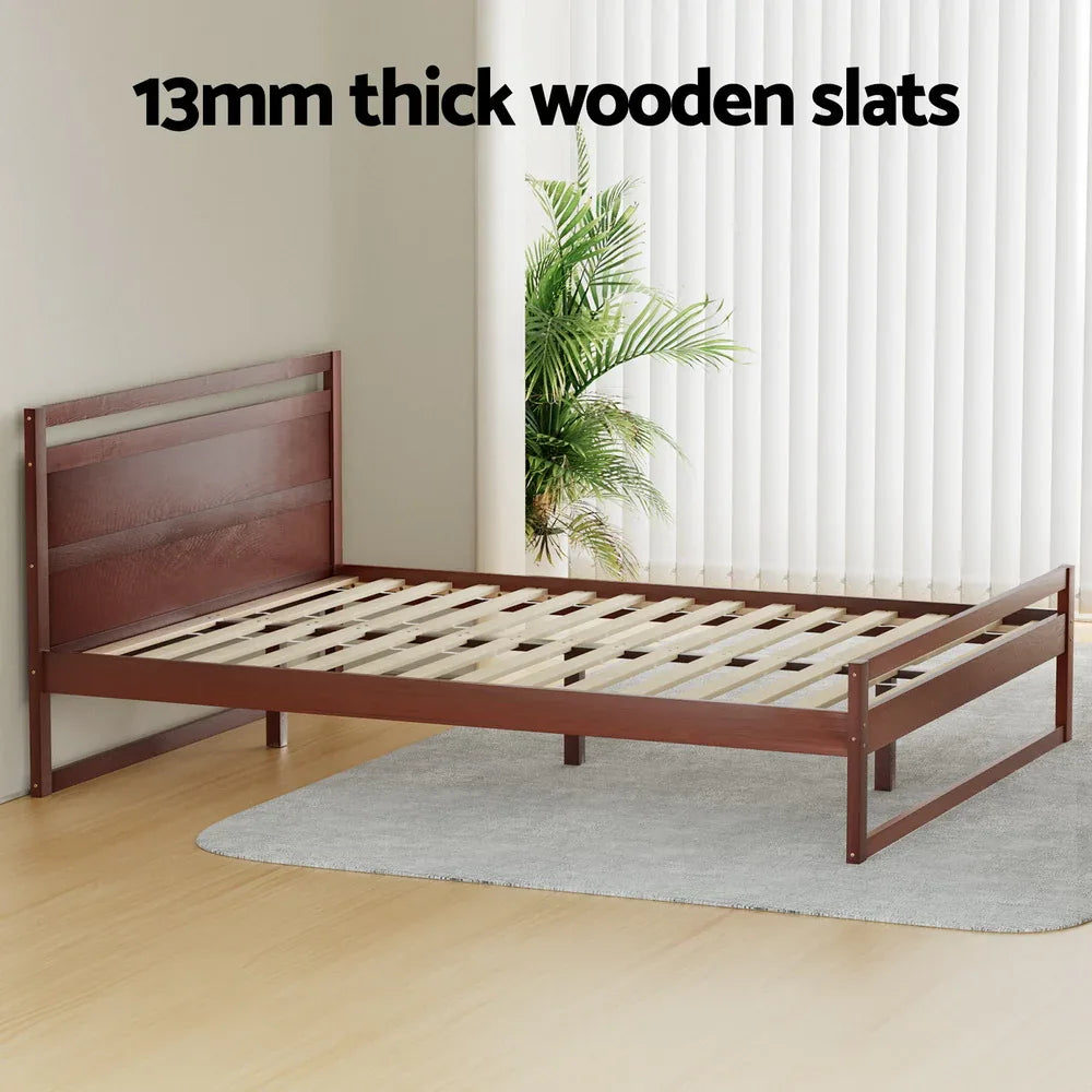 Artiss Bed Frame Queen Size Wooden Walnut WITTON - Mekamart Australia