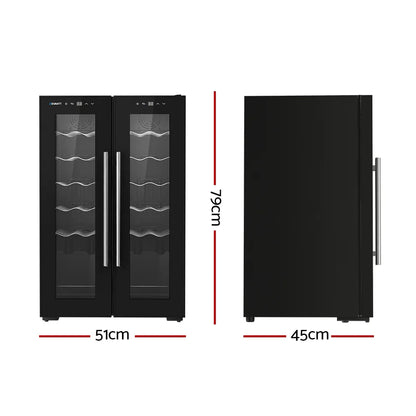 Devanti Wine Fridge Cooler Dual Zone 24 Bottles - Mekamart Australia