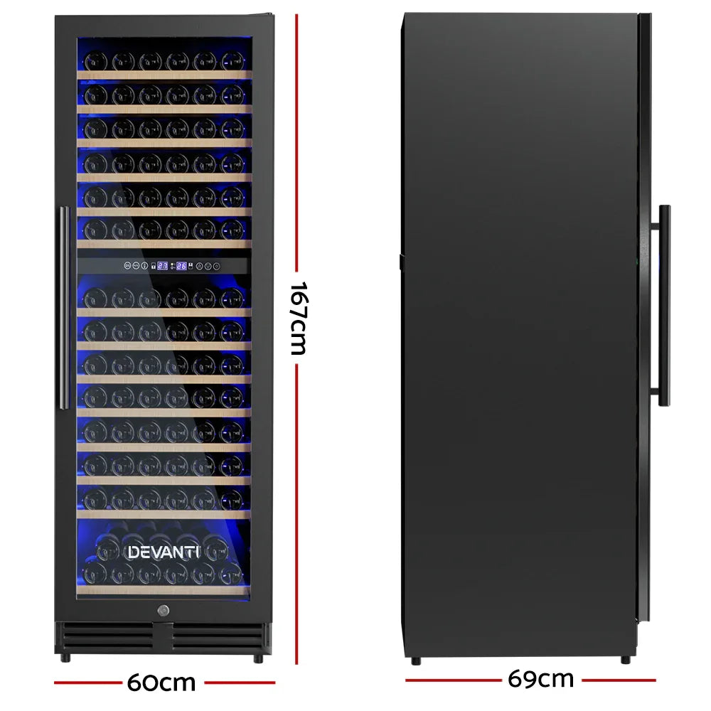 Devanti Wine Fridge Cooler Dual Zone 154 Bottles - Mekamart Australia