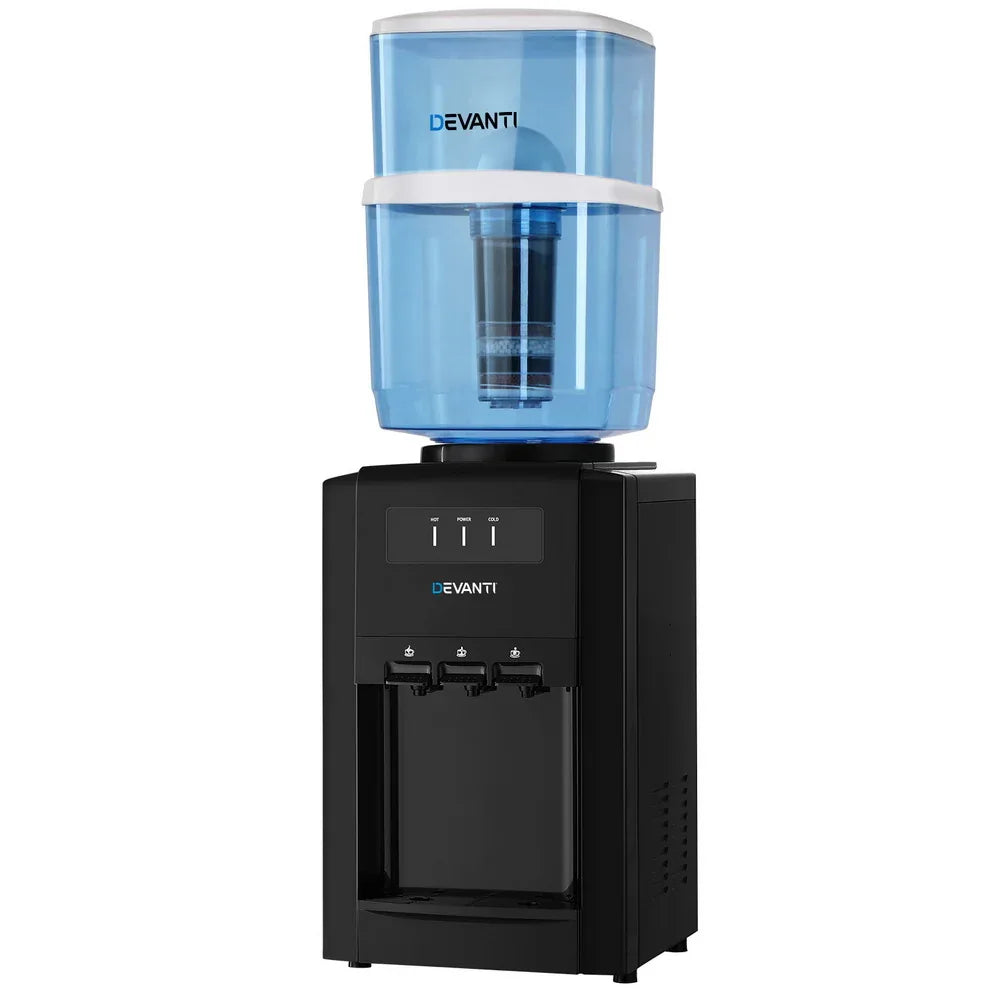 22L Devanti Water Cooler Dispenser Bench Top 3 Taps Chiller Filter Purifier Three Taps Balck - Mekamart Australia
