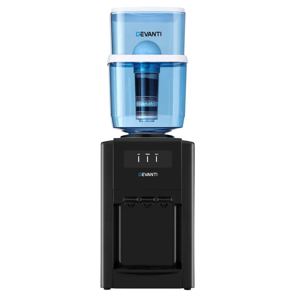 22L Devanti Water Cooler Dispenser Bench Top 3 Taps Chiller Filter Purifier Three Taps Balck - Mekamart Australia