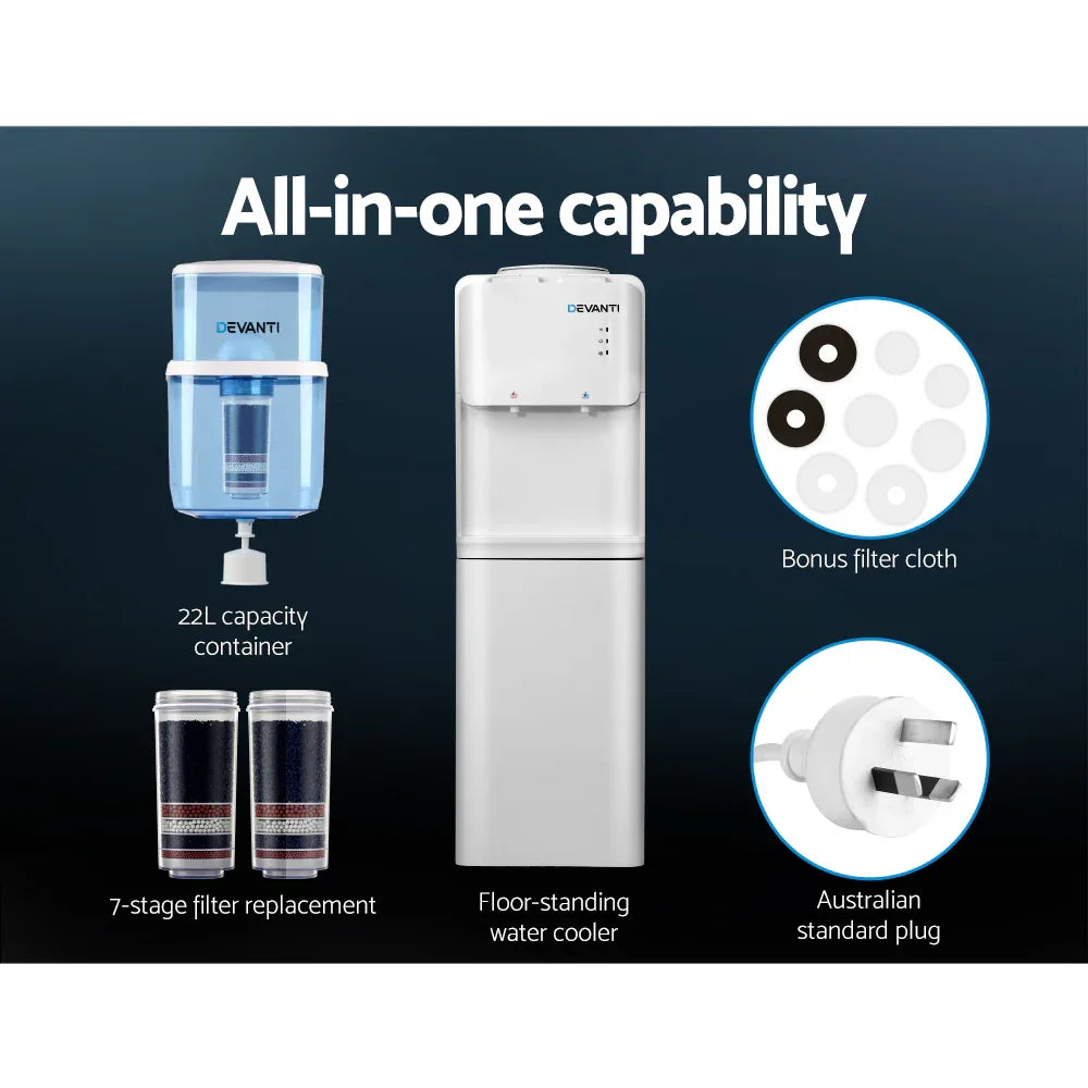 Devanti Water Cooler Dispenser Stand 22L Bottle White w/2 Filter - Mekamart Australia