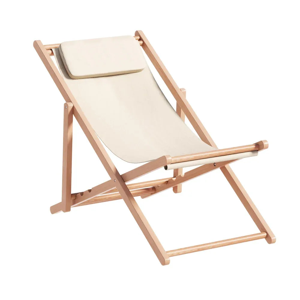 Gardeon Outdoor Deck Chair Wooden Sun Lounge Folding Beach Patio Furniture Beige - Mekamart Australia