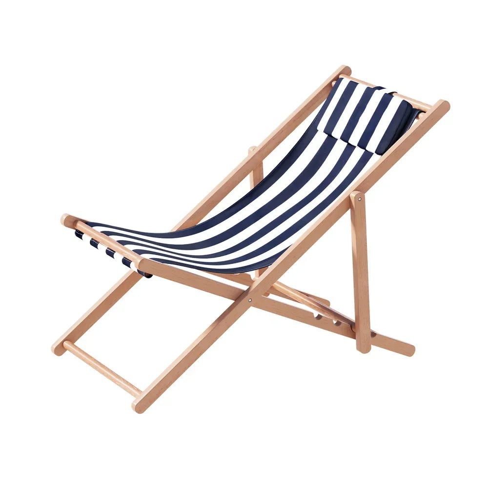 Gardeon Outdoor Deck Chair Wooden Sun Lounge Folding Beach Patio Furniture Blue - Mekamart Australia
