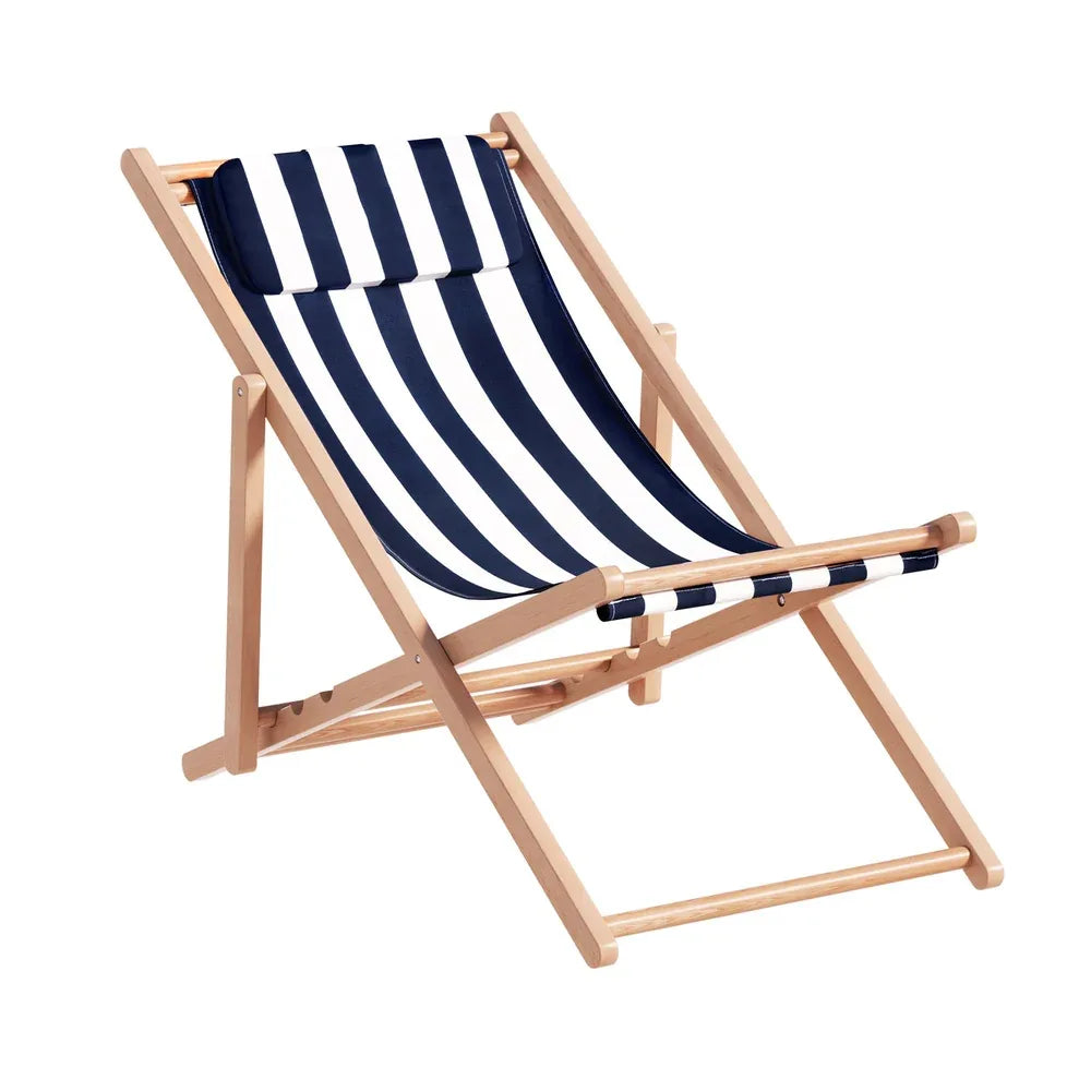 Gardeon Outdoor Deck Chair Wooden Sun Lounge Folding Beach Patio Furniture Blue - Mekamart Australia