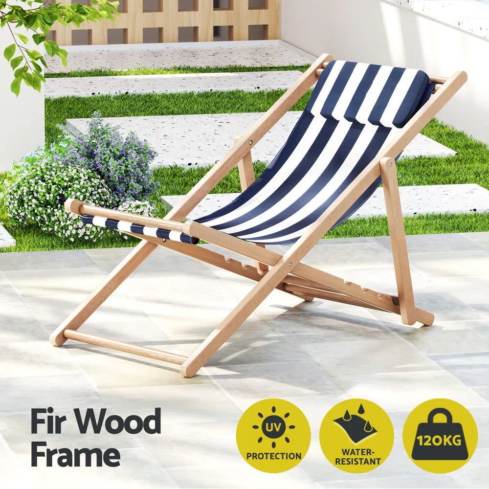 Gardeon Outdoor Deck Chair Wooden Sun Lounge Folding Beach Patio Furniture Blue - Mekamart Australia