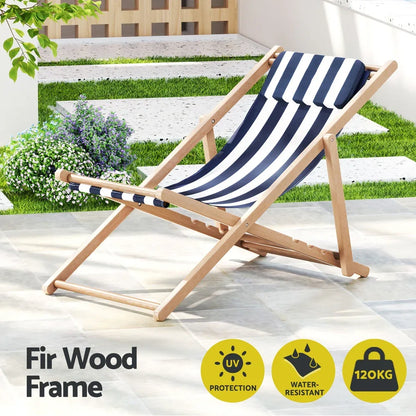 Gardeon Outdoor Deck Chair Wooden Sun Lounge Folding Beach Patio Furniture Blue - Mekamart Australia