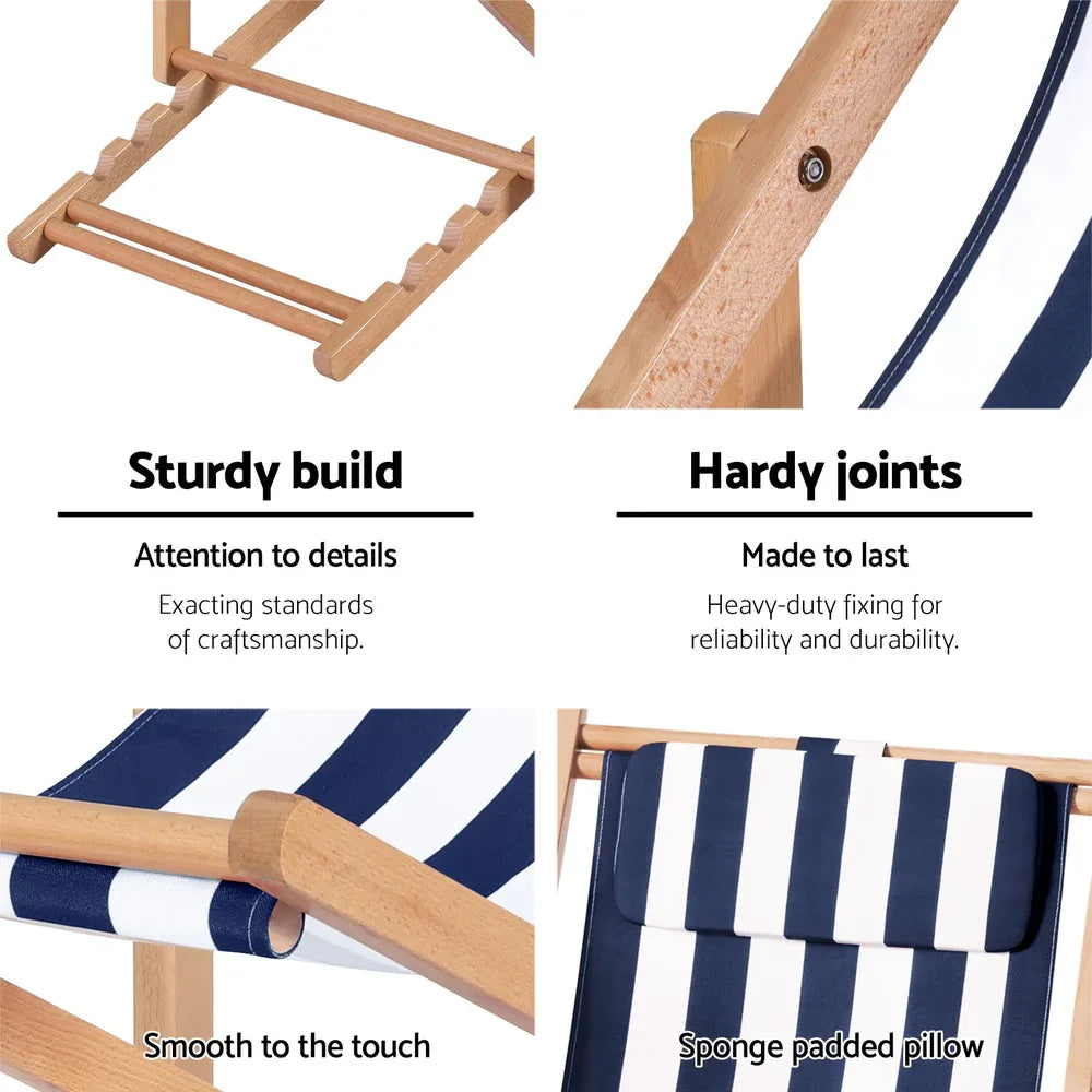 Gardeon Outdoor Deck Chair Wooden Sun Lounge Folding Beach Patio Furniture Blue - Mekamart Australia