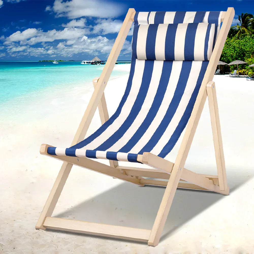 Gardeon Outdoor Deck Chair Wooden Sun Lounge Folding Beach Patio Furniture Blue - Mekamart Australia