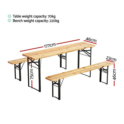 Gardeon 3 PCS Outdoor Furniture Dining Set Lounge Setting Patio Wooden Bench - Mekamart Australia