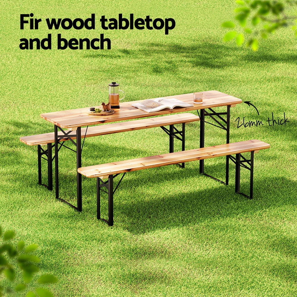 Gardeon 3 PCS Outdoor Furniture Dining Set Lounge Setting Patio Wooden Bench - Mekamart Australia