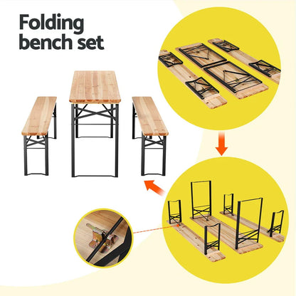 Gardeon 3 PCS Outdoor Furniture Dining Set Lounge Setting Patio Wooden Bench - Mekamart Australia