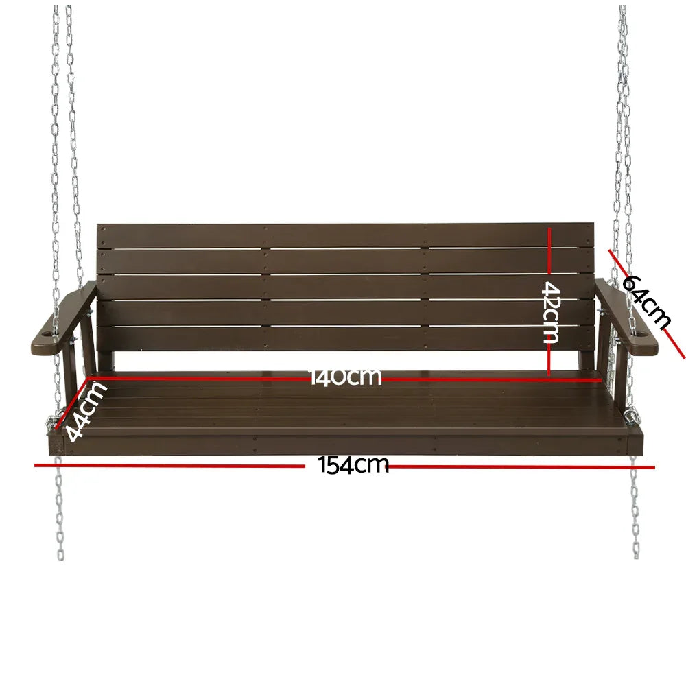 Gardeon Porch Swing Chair with Chain Outdoor Furniture 3 Seater Bench Wooden Brown - Mekamart Australia
