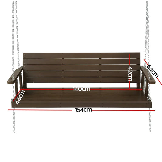 Gardeon Porch Swing Chair with Chain Outdoor Furniture 3 Seater Bench Wooden Brown - Mekamart Australia