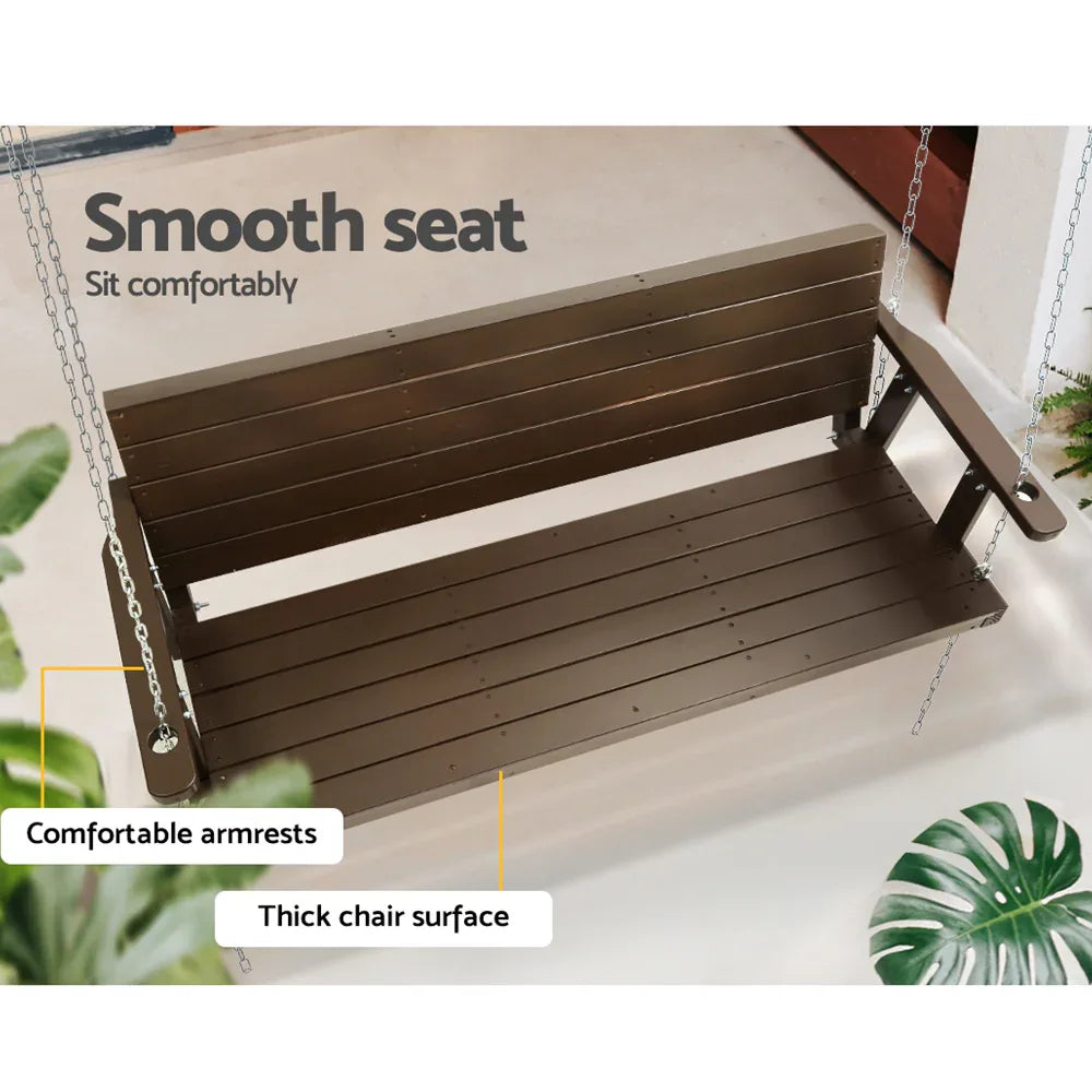 Gardeon Porch Swing Chair with Chain Outdoor Furniture 3 Seater Bench Wooden Brown - Mekamart Australia