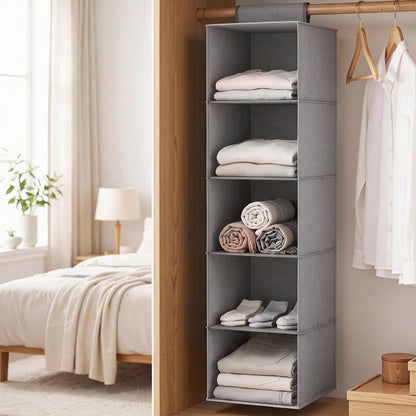 Artiss Hanging Closet Organiser 5 Tier Wardrobe Storage Grey 104cm