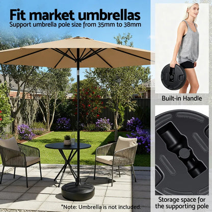 Instahut Outdoor Umbrella Base Weight Round Plastic Pole Holder 35-38mm Beach - Mekamart Australia