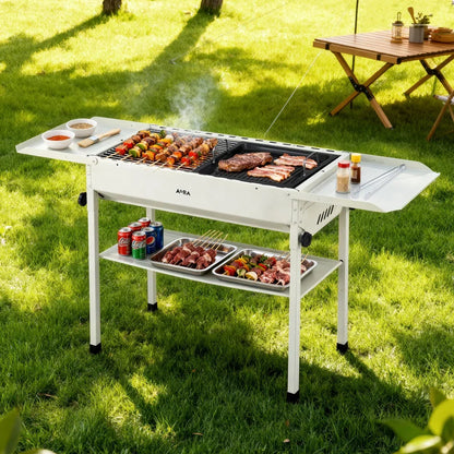 Grillz Portable BBQ Grill w/ Stainless Steel Racks & Pans for Outdoor - Mekamart Australia