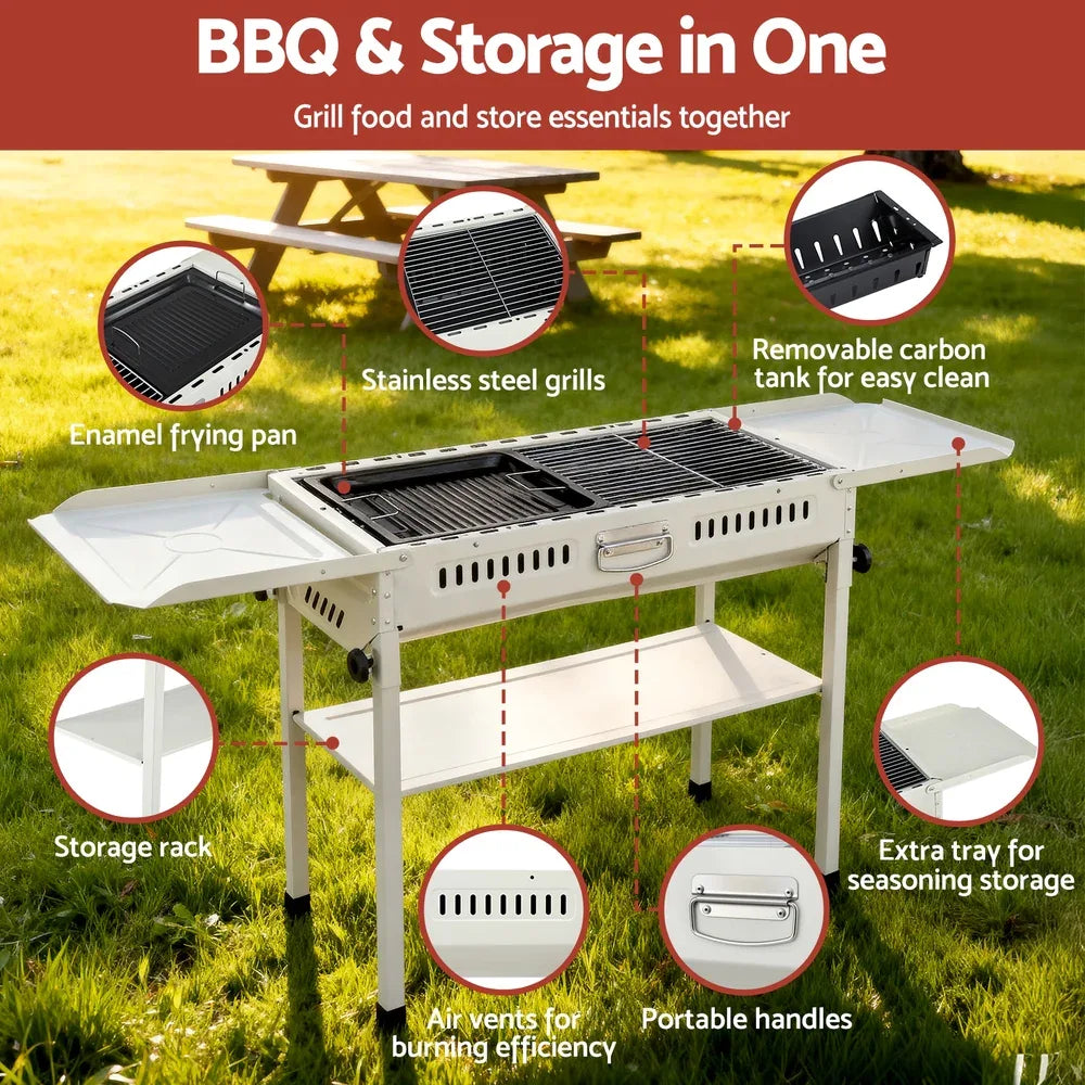 Grillz Portable BBQ Grill w/ Stainless Steel Racks & Pans for Outdoor - Mekamart Australia