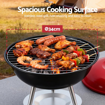 Grillz Charcoal BBQ Grill Portable with Lid for Camping Outdoor - Mekamart Australia