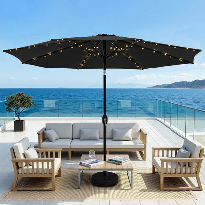 Instahut Outdoor Umbrella 2.9m Market Umbrella with Base String Light Black - Mekamart Australia