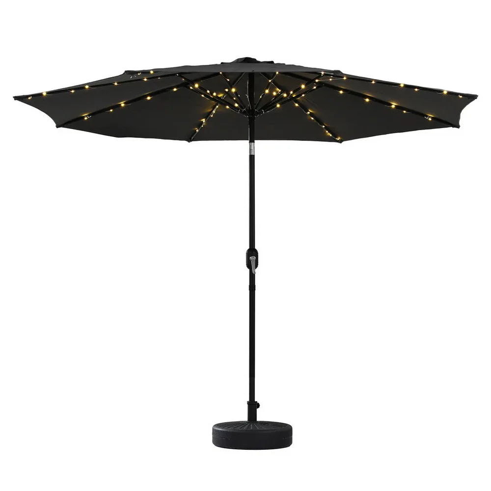 Instahut Outdoor Umbrella 2.9m Market Umbrella with Base String Light Black - Mekamart Australia