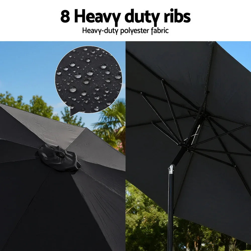 Instahut Outdoor Umbrella 2.9m Market Umbrella with Base String Light Black - Mekamart Australia