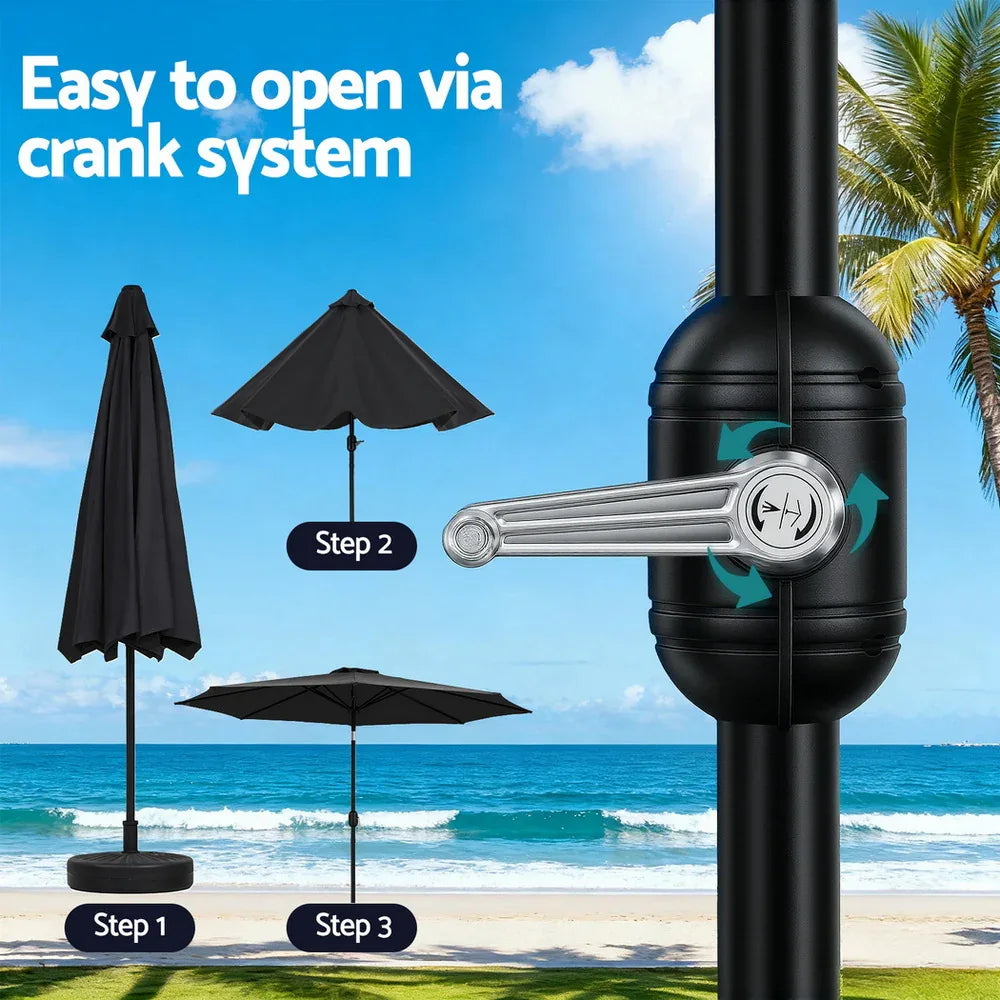 Instahut Outdoor Umbrella 2.9m Market Umbrella with Base String Light Black - Mekamart Australia