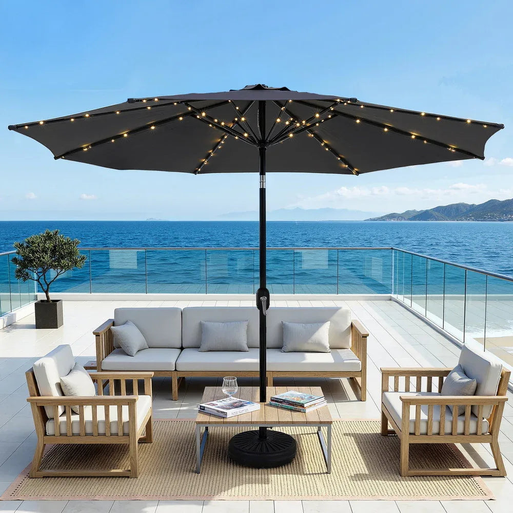 Instahut Outdoor Umbrella 2.9m Market Umbrella with String Light Tilt Charcoal Shade - Mekamart Australia