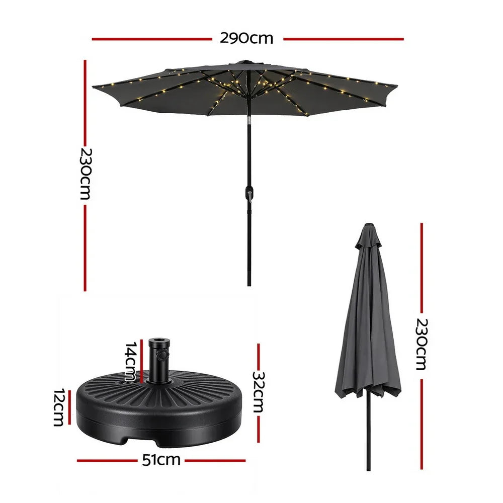 Instahut Outdoor Umbrella 2.9m Market Umbrella with String Light Tilt Charcoal Shade - Mekamart Australia