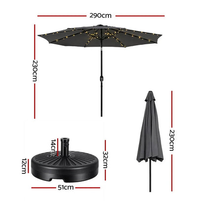 Instahut Outdoor Umbrella 2.9m Market Umbrella with String Light Tilt Charcoal Shade - Mekamart Australia