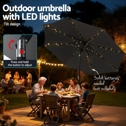 Instahut Outdoor Umbrella 2.9m Market Umbrella with String Light Tilt Charcoal Shade - Mekamart Australia