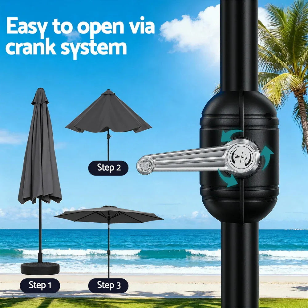 Instahut Outdoor Umbrella 2.9m Market Umbrella with String Light Tilt Charcoal Shade - Mekamart Australia