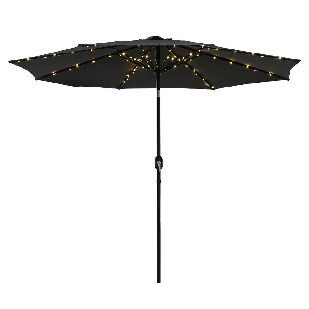Instahut Outdoor Umbrella 2.9m Market Umbrella with String Light Tilt Black - Mekamart Australia
