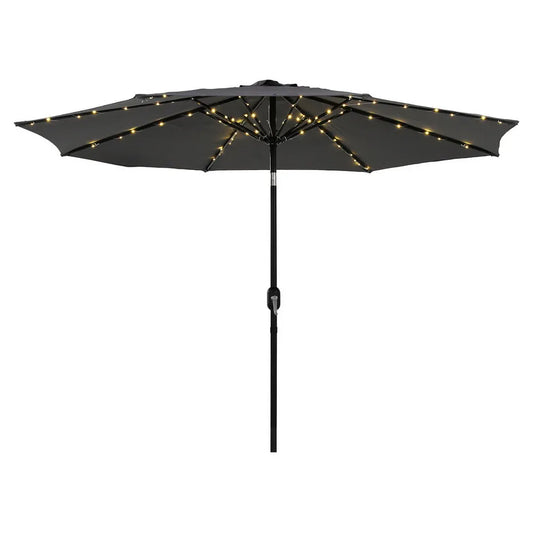 Instahut Outdoor Umbrella 2.9m Market Umbrella with String Light Tilt Charcoal Shade - Mekamart Australia