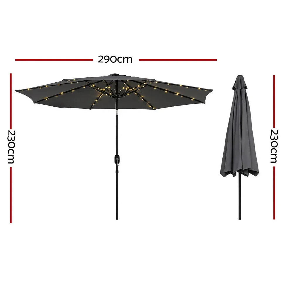 Instahut Outdoor Umbrella 2.9m Market Umbrella with String Light Tilt Charcoal Shade - Mekamart Australia