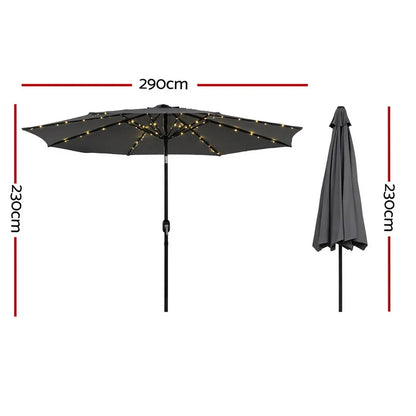 Instahut Outdoor Umbrella 2.9m Market Umbrella with String Light Tilt Charcoal Shade - Mekamart Australia
