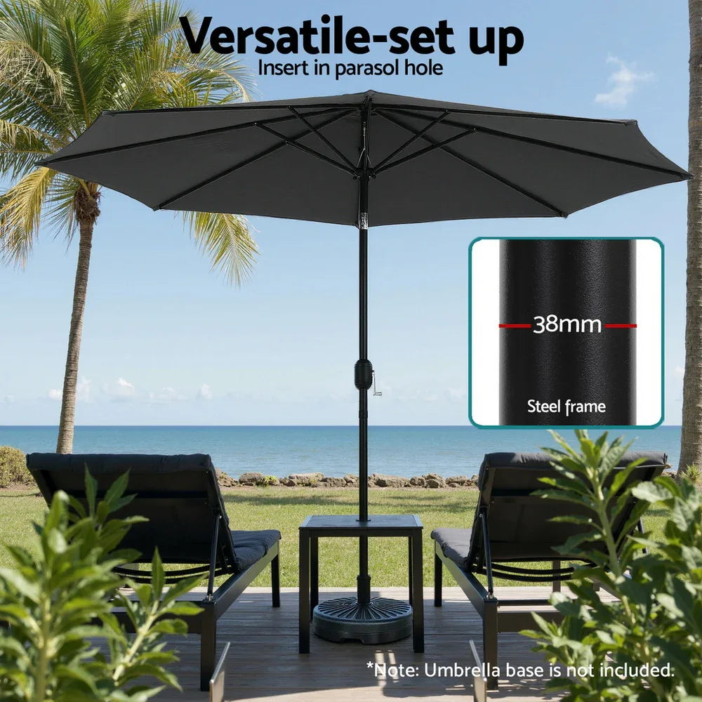 Instahut Outdoor Umbrella 2.9m Market Umbrella with String Light Tilt Charcoal Shade - Mekamart Australia