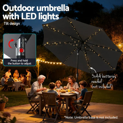 Instahut Outdoor Umbrella 2.9m Market Umbrella with String Light Tilt Charcoal Shade - Mekamart Australia