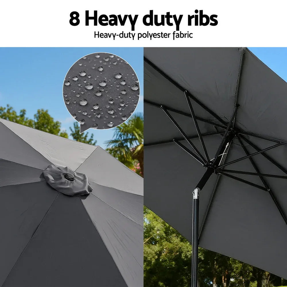 Instahut Outdoor Umbrella 2.9m Market Umbrella with String Light Tilt Charcoal Shade - Mekamart Australia