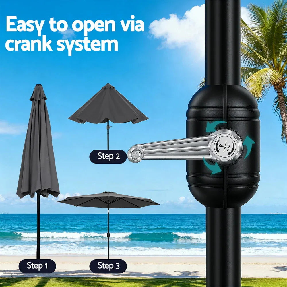 Instahut Outdoor Umbrella 2.9m Market Umbrella with String Light Tilt Charcoal Shade - Mekamart Australia
