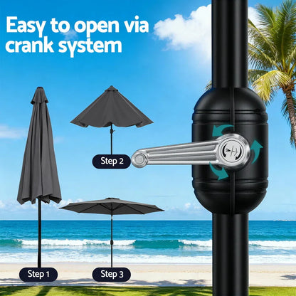 Instahut Outdoor Umbrella 2.9m Market Umbrella with String Light Tilt Charcoal Shade - Mekamart Australia