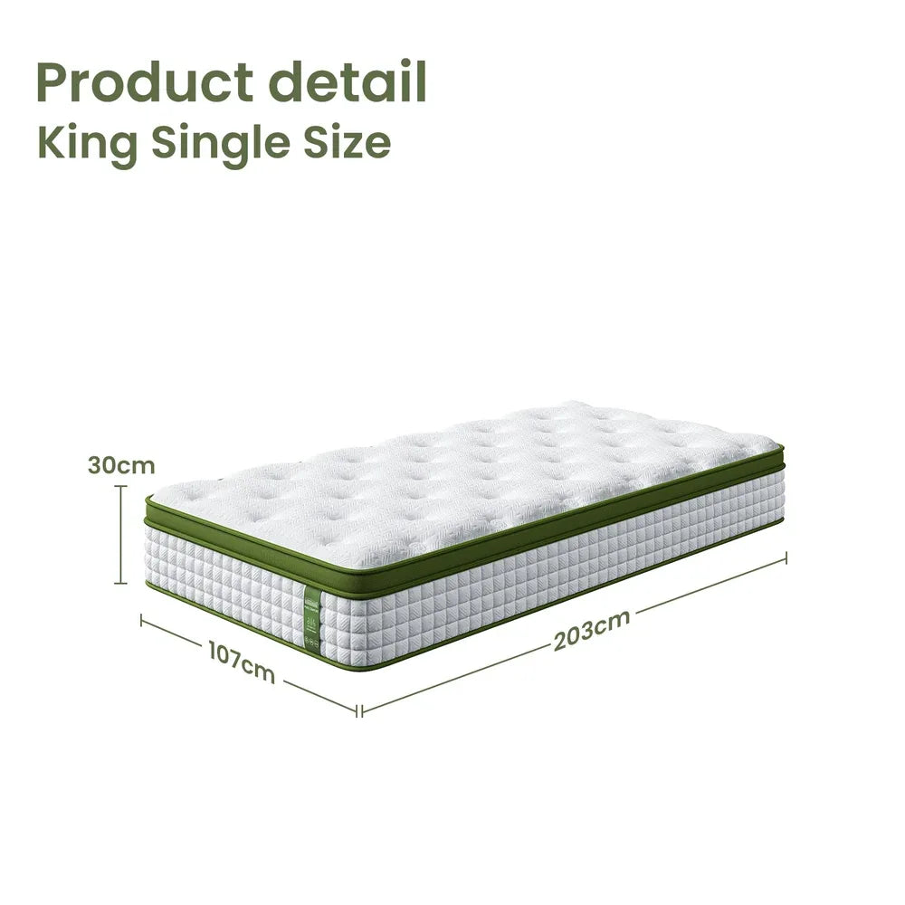 BedStory King Single 30cm Hybrid Mattress Cooling Gel Memory Foam 5 Zone Pocket Spring Bed Temperature Regulating - Mekamart Australia